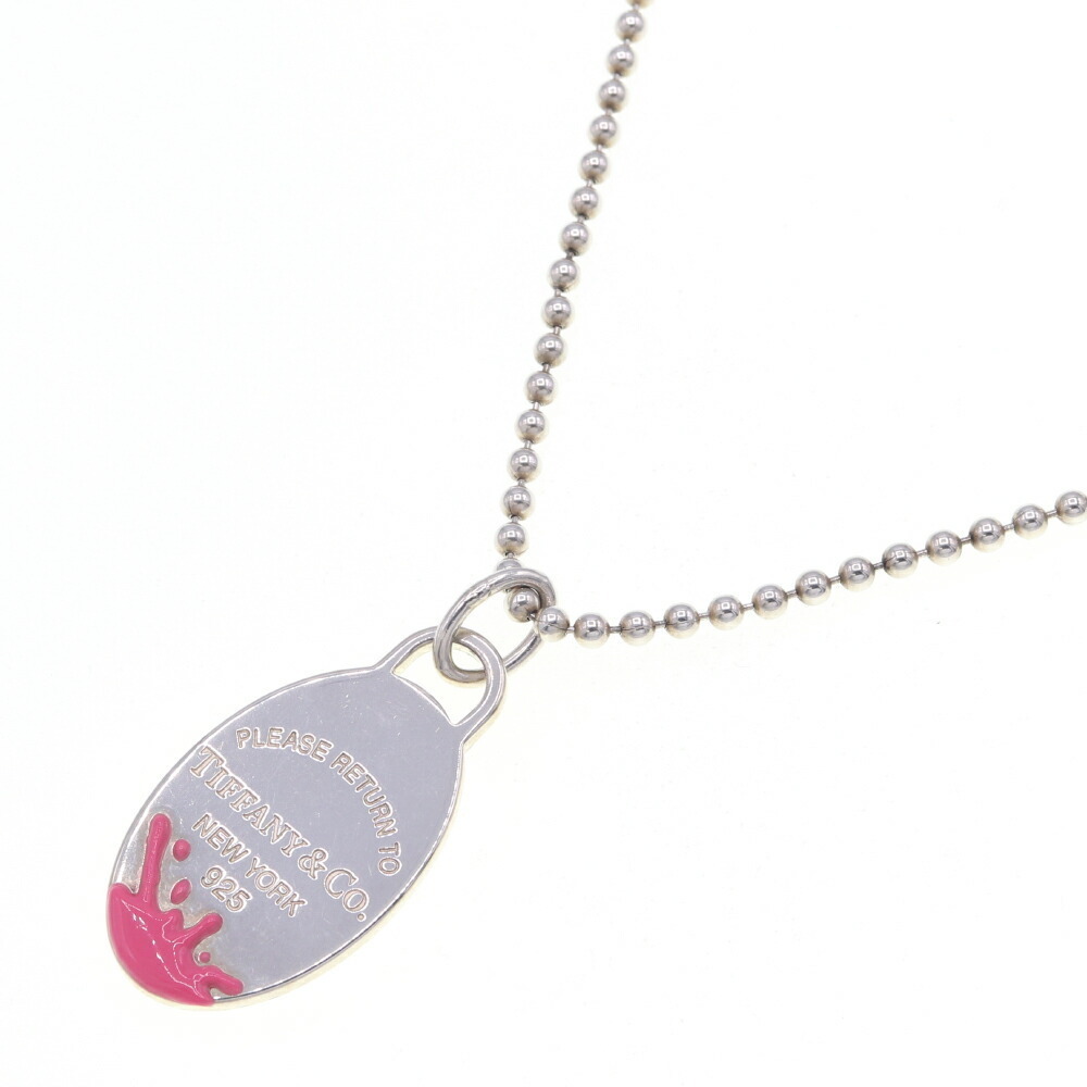 Tiffany Co Return to Tiffany Splash Oval Necklace Silver Pink Pendant